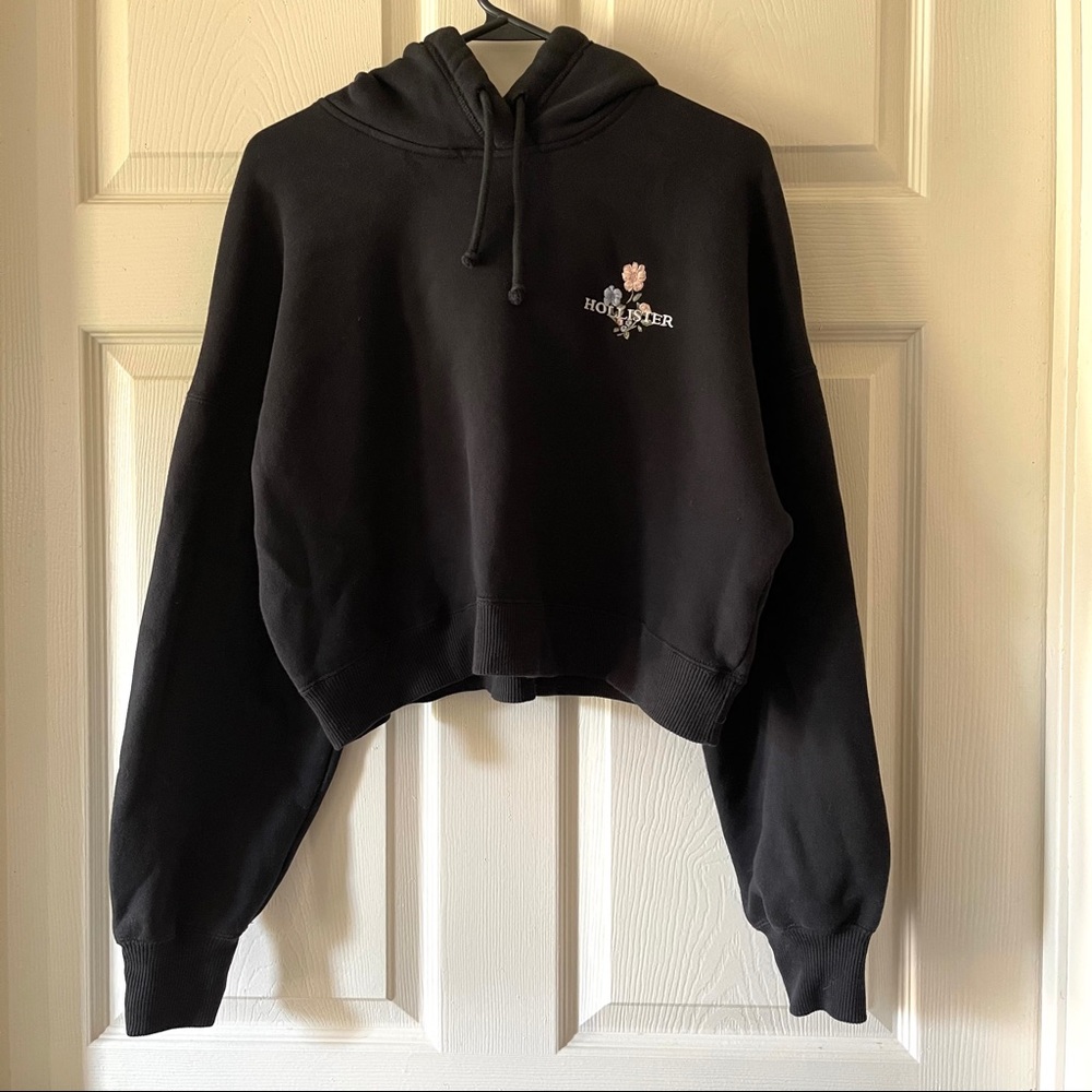Hollister Embroidered Crop Boyfriend Hoodie